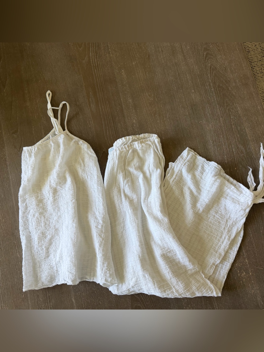 Eberjey White Luxurious Cotton Gauze Lounge Set - Tank /Wide Leg Pants - Size L